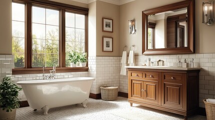 Fototapeta premium Classic Craftsman Bathroom with Elegant Tiling