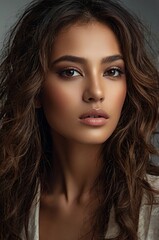 Fototapeta premium Closeup portrait of a beautiful brunette woman model 