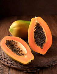 Fresh Papaya fruit still life on wooden table