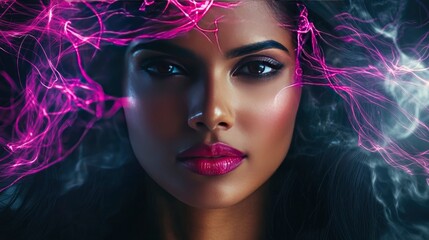 Fototapeta premium Enigmatic Beauty Woman with Vibrant Purple Energy