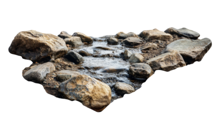 Mountain stream with smooth stones transparent background