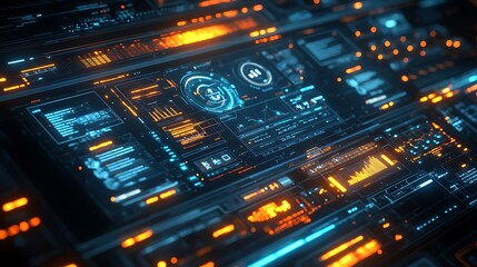 Obraz premium Data visualization interface digital workspace technology futuristic overview analytics