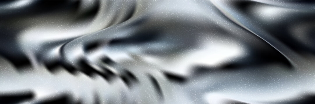 Grey and black contrast chrome gradient bg with noise as a seamless pattern. Bright metal vector illustration with wavy effect and grit texture. Blurred abstract background