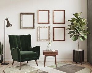 Stylish Frame Mockup for Living Room Wall Poster with Modern Interior Design Background