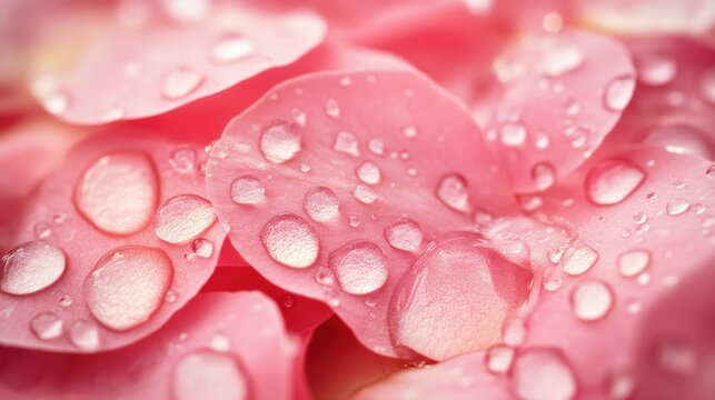 Close-up of Delicate Pink Petals with Raindrops, Showcasing Nature's Beauty and Intricacies in Soft Pastel Hues for Floral and Botanical Themes