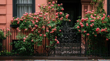 Fototapeta premium Close-Up of Victorian House with Wrought Iron Fence