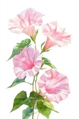 Watercolor Morning Glories on White Background Minimalist Floral Art