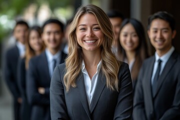 Confident Businesswoman Leader with Diverse Team