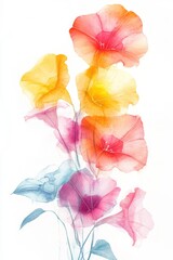 Watercolor Morning Glories on White Background Minimalist Floral Art