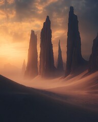 Untouched nature otherworldly, Untouched nature otherworldly, Mystical Desert Landscape with Towering Rock Formations