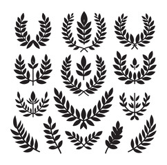 laurel wreath Vector Black silhouettes icon set.