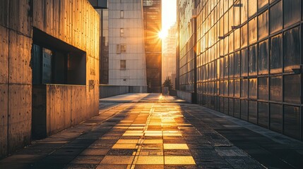 Dawn Light in Urban Brutalist Cityscape
