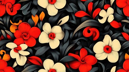 Seamless pattern featuring floral elements intertwined with letters ideal for creative design projects