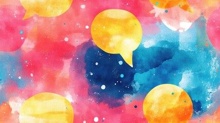 Colorful watercolor speech bubble collection in a seamless pattern for digital design projects
