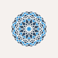Arabic circular geometric symbol. Vector floral mosaic oriental ornamental logo template