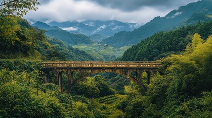Lush Vineyard Landscape with Scenic Bridge