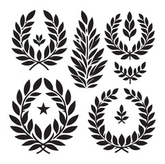 laurel wreath Vector Black silhouettes icon set.