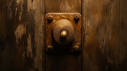 Obraz premium Rustic Wooden Wall with Vintage Industrial Metal Knob