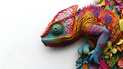Obraz premium International Chameleon Day celebration concept banner on white background. Suitable for marketing or business purposes. Panoramic banner with place for text