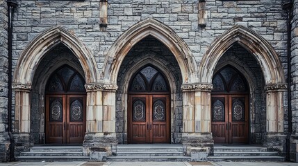 Obraz premium Gothic Revival Library Facade with Arched Doors