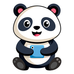  cute panda holding a game handphone