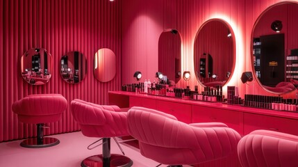 Pink Salon Interior with Stylish Chairs and Mirrors
