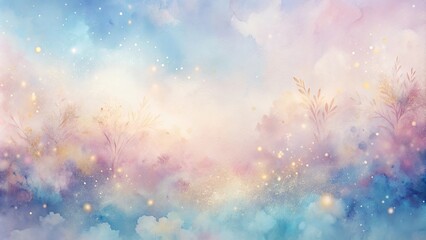 Abstract watercolor painting with soft pastels and golden accents, evoking a dreamlike atmosphere.