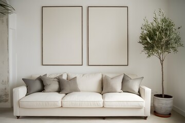 Frame mockup, Living room wall poster mockup. Interior mockup with house background. Modern interior design.