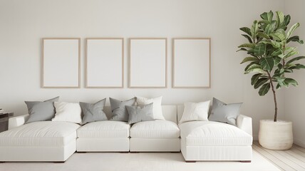 Frame mockup, Living room wall poster mockup. Interior mockup with house background. Modern interior design.