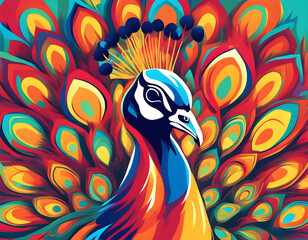 Fototapeta premium colorful Peacock with cool isolated pop art style background