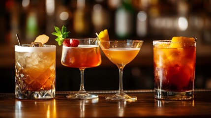 A stylish bar with a selection of artfully garnished