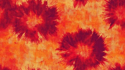 Seamless tie dye pattern featuring vibrant orange and red hues with bohemian and geometric influences textile design decorative background art fabric