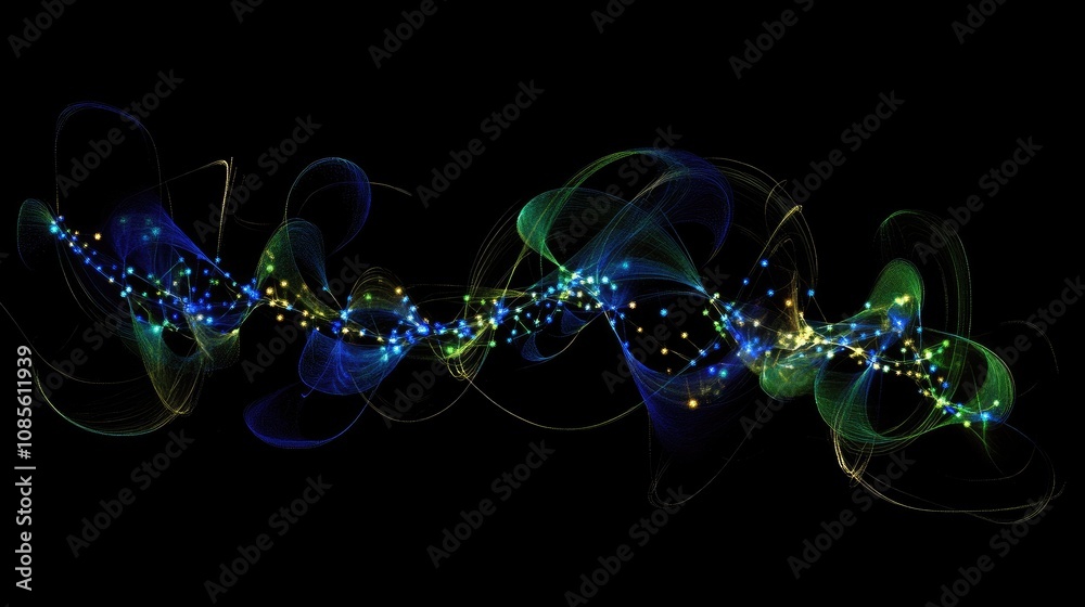 Poster Abstract Light Waves with Colorful Curves and Dots Creating a Dynamic Background Display of Energy and Motion in a Digital Universe