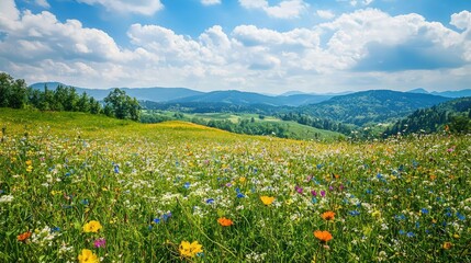 Fototapeta premium Vibrant Hills in Springtime with Colorful Wildflowers