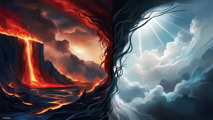 versus wallpaper, heaven and hell, good vs evil, light and darkness background, for match competition