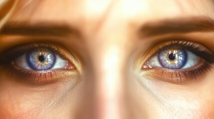 Naklejka premium Close-up of Captivating Blue Eyes, Feminine Gaze, Beauty and Mystery