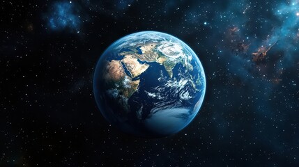 View of Earth from space with blank sky area for custom text, galaxy template, planetary beauty