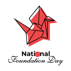 Obraz premium Happy National Foundation Day. Japan. February 11. Origami bird. Template for background, banner, card, poster.