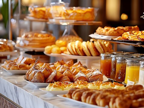 A sumptuous breakfast buffet with a variety of pastries