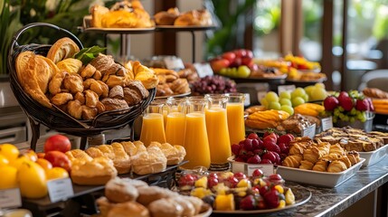 A sumptuous breakfast buffet with a variety of pastries