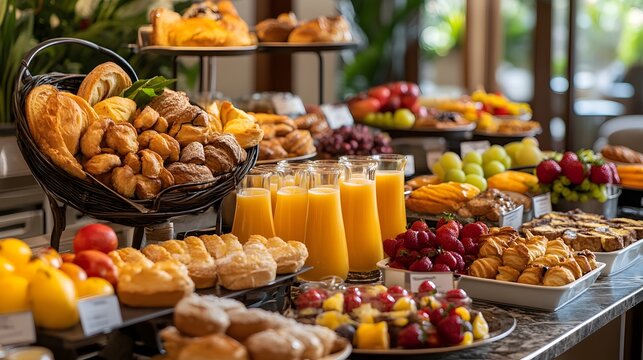 A sumptuous breakfast buffet with a variety of pastries