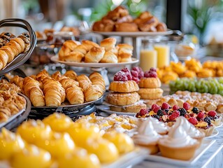 A sumptuous breakfast buffet with a variety of pastries