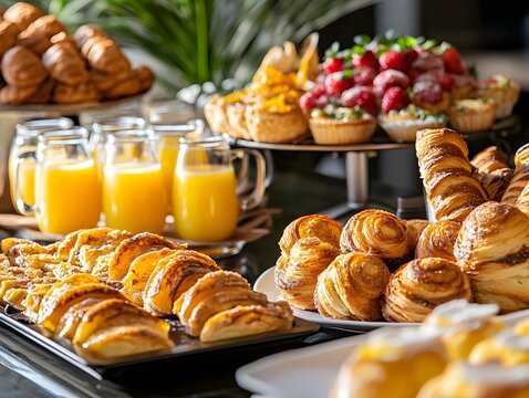 A sumptuous breakfast buffet with a variety of pastries