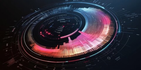 Circular data visualization chart with holographic elements, clean and tech-forward,