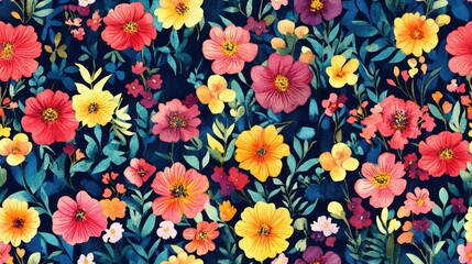 Floral watercolor seamless pattern featuring vibrant flowers ideal for fabric and textile design in spring collections cover art