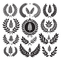 laurel wreath Vector Black silhouettes icon set.