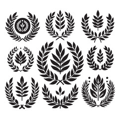 laurel wreath Vector Black silhouettes icon set.