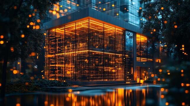 Virtual office network illustrated glowing communication tools radiant pathways and collaborative digital hubs enhancing team productivity