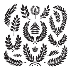laurel wreath Vector Black silhouettes icon set.