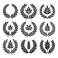 laurel wreath Vector Black silhouettes icon set.